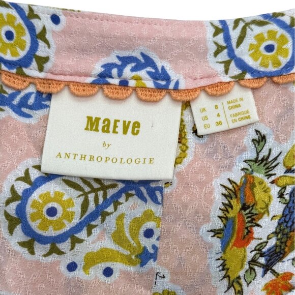 Maeve by Anthropologie Boswell Top Boho Floral Paisley Peasant Blouse Size 4 - Picture 5 of 9